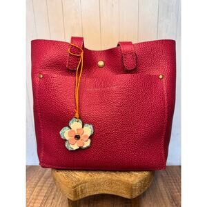 Leather Flower Bag Charm Pink White Blue Flower Purse Charm Genuine Leather